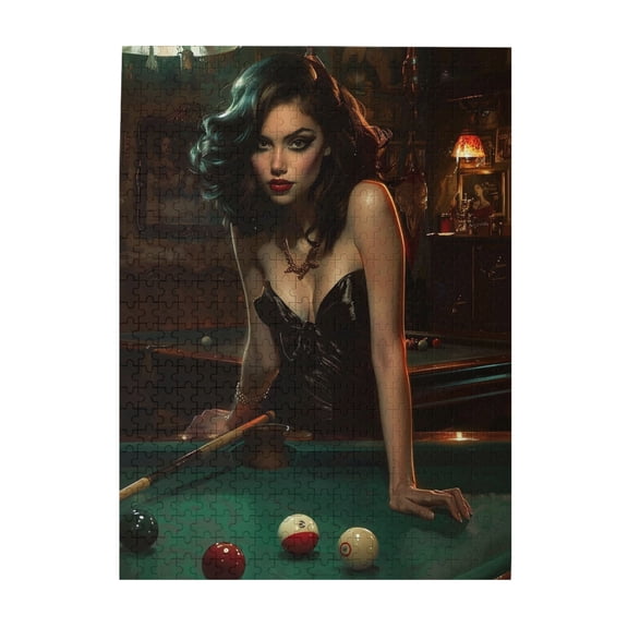 500 pcs Sexy Billiards Woman 500 Piece Wooden Puzzles,Challenging Brain Exercise,Great for Relaxation and Display for Puzzle Enthusiasts,Vintage Style beauty Billiards Woman Wood Puzzle 500 Piece