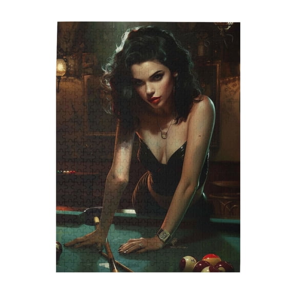500 pcs Sexy beauty by the billiards table Wooden Puzzles 500 Piece,Unique Artwork for Adults,Enchanting billiards beauty by Wood Puzzle,Creative Activity Hobbies for Adults,Stress relieving puzzle