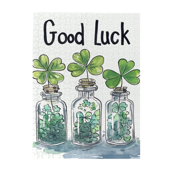 500 pcs Shamrock Bottled Good Luck Slogan Jigsaw Puzzles 500 Pieces,Unique And Beautiful Design,Charm Shamrock Bottled Wooden Puzzle,Gift For Plant Lovers,Stress Relieving Pleasure,Relax Yourself