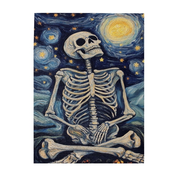 500 pcs Skeleton people under the starry sky Wooden puzzles for adults 500 pieces,Unique Artwork for Adults,Funny Skeleton whimsical Jigsaw Pieces 500 Piece,Gift for Puzzle Lovers,Stunning Artwork