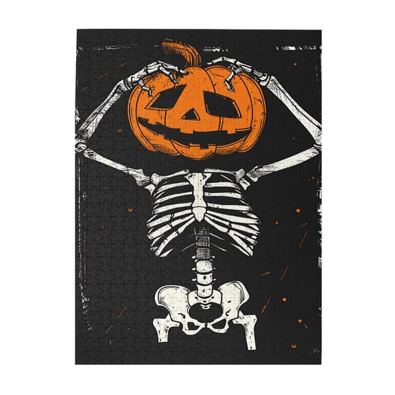 500 pcs Skull Pumpkin Head Jigsaw Puzzles 500 Pieces,Challenging Brain Exercise,Classic Holiday Gifts,Funny Skull Pumpkin Head Wooden Puzzle,Impossible Hard Difficult Challenging Puzzles For Adults