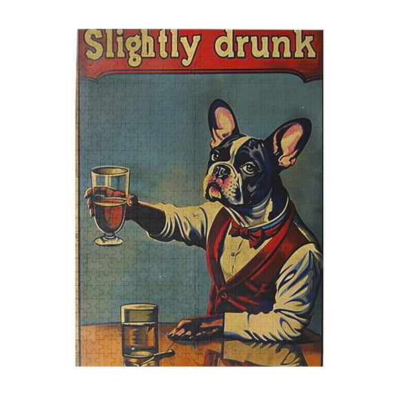 500 pcs Slightly Drunk Slogan Dogs drinking alcohol Wooden Puzzles 500 Piece,Unique and Beautiful Design,Modern Art Dogs drinking alcohol Puzzle,Great for Relaxation and Display for Puzzle Lovers