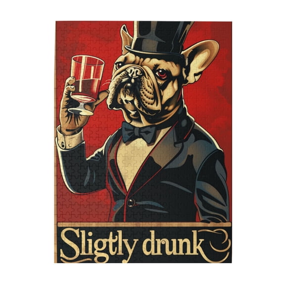 500 pcs Sligtly drunk Slogan drinking dog 500 piece puzzle for adults,Creative Activity Hobbies for Adults,Funny Animal drinking dog Wooden Puzzles,Great for Relaxation and Display for Puzzle Lover