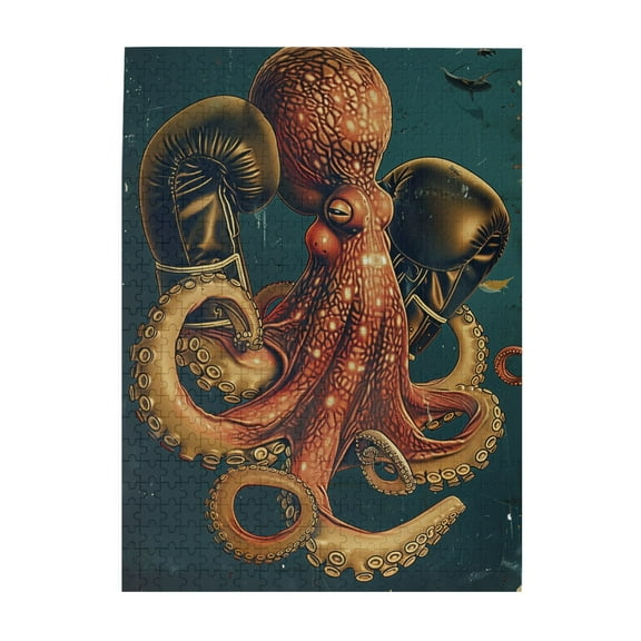 500 pcs Squid boxer 500 Piece Wooden Puzzles,Vibrant Design,Funny Squid boxer whimsical Jigsaw Pieces 500 Piece,Gift for Boxer & Puzzle Lovers,Creative Activity Hobbies for Adults,Fun Wood Puzzle