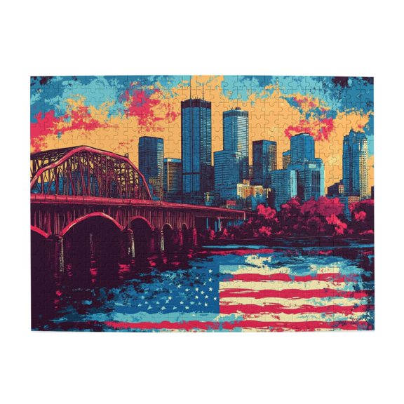 500 pcs Star Spangled Banner & Modern Cities 500 Piece Wooden Puzzles,Challenging Brain Exercise,beauty Star Spangled Banner & Modern Cities,Impossible Hard Difficult Challenging Puzzles for Adults