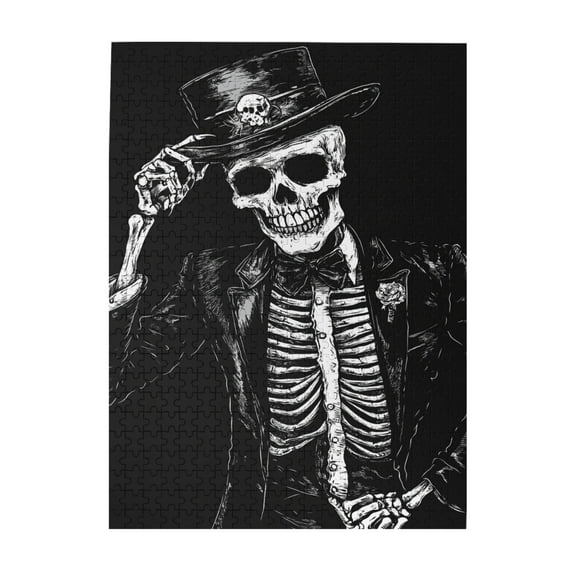 500 pcs Suit Gentleman Skeleton 500 Piece Wooden Puzzles,Unique Artwork For Adults,Challenging Brain Exercise,Charm Suit Gentleman Skeleton Modern Art Puzzle 500 Piece,Stress Relieving Pleasure