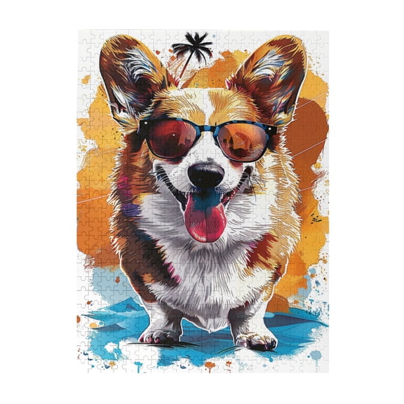500 pcs Sunglasses Corgi 500 Piece Vibrant Jigsaw Puzzle,Stunningly Vibrant Colors,Unique And Beautiful Design,Classic Animal Art Wooden Puzzles 500 Piece,Creative Activity Hobbies For Adults