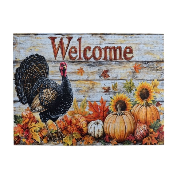 500 pcs Turkey & Pumpkin Welcome Slogan 500 Piece Wooden Puzzles,Unique Artwork for Adults,Enchanting Thanksgiving Decor Gifts,Gifts for Friends and Family,Funny Turkey Wood Puzzle,Relax yourself