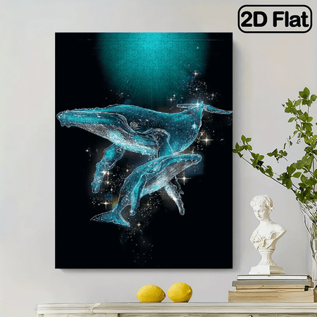 500 pcs Two Glowing Whales Deep Blue Halo Home Decoration Puzzle Game Adult Intelligence Fun Creative Unique Perfect Gift Large-sized Animal Puzzle.20.4x15 in