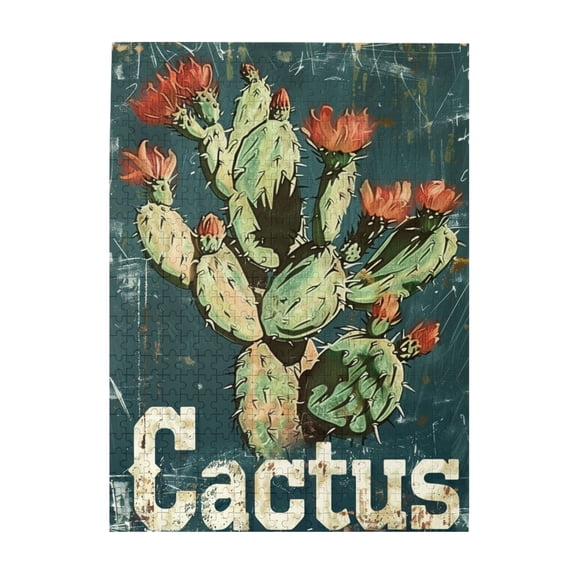 500 pcs Vintage Green Cactus 500 piece puzzle for adults,Challenging Brain Exercise,Funny Cactus Retro Style Wooden Puzzles 500 Piece,for Puzzle & Plant Lovers Gifts,Stress relieving pleasure