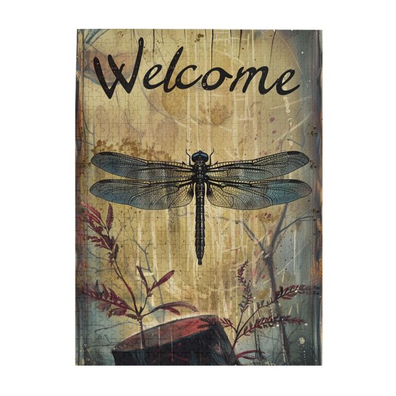 500 pcs Welcome Slogan dragonflies 500 piece puzzle for adults,Unique Artwork for Adults,Enchanting dragonflies & Slogan Wooden Puzzles,Impossible Hard Difficult Challenging Puzzles for Adults