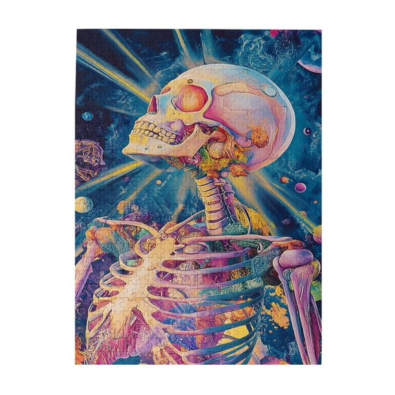 500 pcs Whimsical Colorful Skeleton 500 Piece Wooden Puzzles,Challenging Brain Exercise,Unique And Beautiful Design,Funny Skeleton Modern Art Puzzle 500 Piece,Creative Activity Hobbies For Adults
