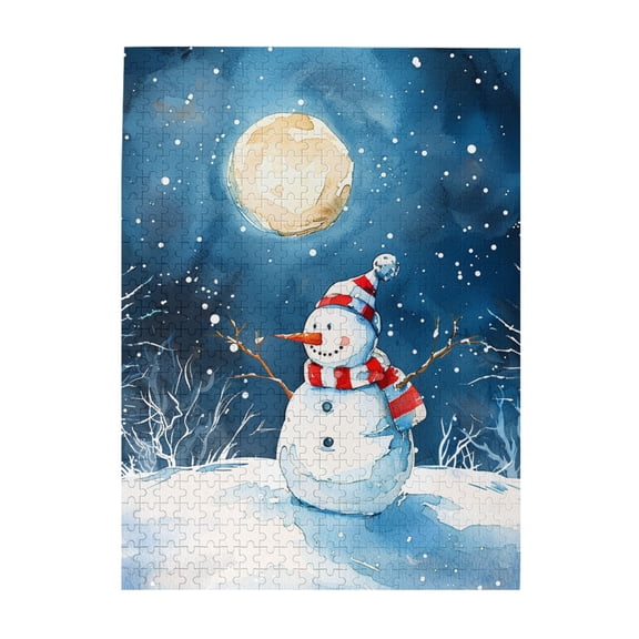 500 pcs Winter Night Snowman 500 Piece Wooden Puzzles,Holiday Gifts,Creative Activity Hobbies for Adults,Classic Winter Night Snowman Stress relieving puzzle 500 Piece,for Puzzle Lovers Fun Gifts