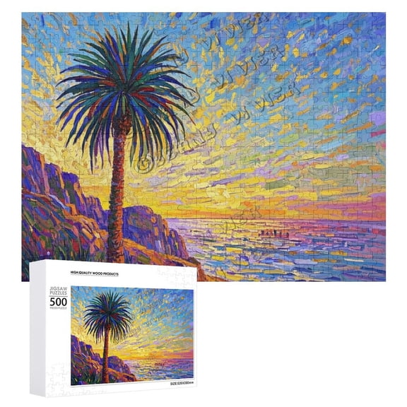 500 pcs Wooden Puzzle for Adults Golden Palm Leaf Abstract Art Aesthetic Tropical Jigsaw Puzzle for Relaxation and Nature Lovers