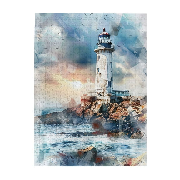 500 pcs Wooden Puzzles 500 Piece Lighthouse & Sun,Challenging Brain Exercise,Funny Lighthouse & Sun,for Puzzle Lovers Gifts,Impossible Hard Difficult Challenging Puzzles for Adults,Classic Puzzle