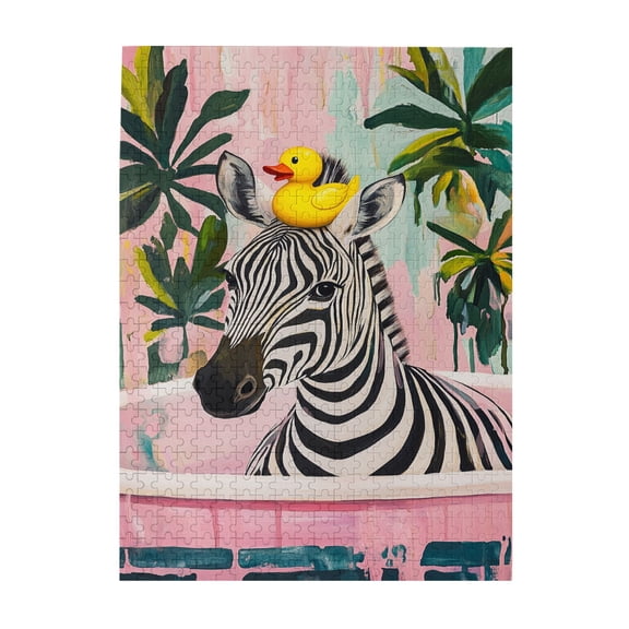 500 pcs Zebra's Bathtub Time 500 Piece Vibrant Wooden Jigsaw Puzzle,Exquisite Zebra's Bathtub Time Stress relieving puzzle 500 Piece,Gift for Animal Lovers,Challenging Brain Exercise,Fun Puzzles
