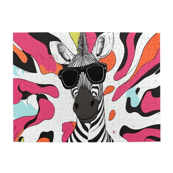 500 pcs jigsaw puzzle 500 pieces Modern Art Cool Zebra,Challenging Brain Exercise,Stunningly Vibrant Colors,Enchanting Cool Zebra Charm Wooden Puzzle 500 Piece,Creative Activity Hobbies for Adults