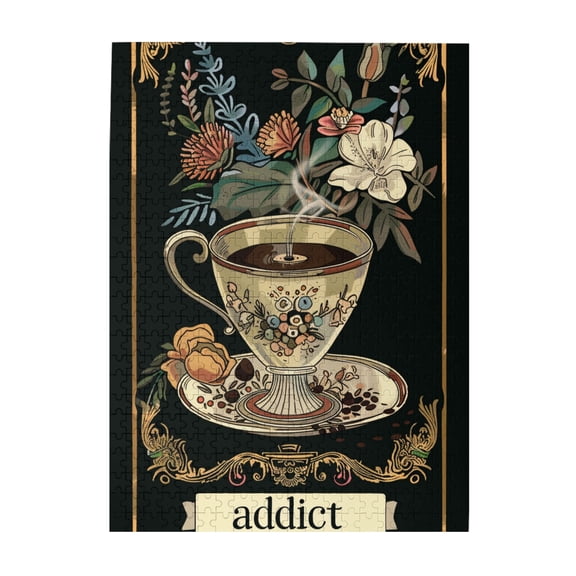 500 pcs 500 piece Wooden puzzle for adults addict Flower & Coffee,Stunningly Vibrant Colors,Funny and Beautiful Design,500 Piece Jigsaw Puzzle for Adults Challenging Puzzle Perfect for Game Nights