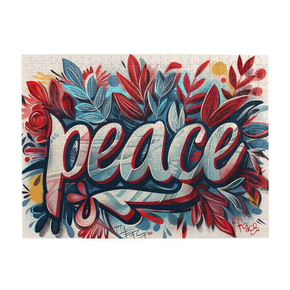 500 pcs 500 piece puzzle for adults Peace Slogan Flowers plants,Vibrant and Stunning Design,Classic Slogan Flower Plant Wooden Puzzle 500 Piece,Great for Relaxation and Display for Puzzle Lovers