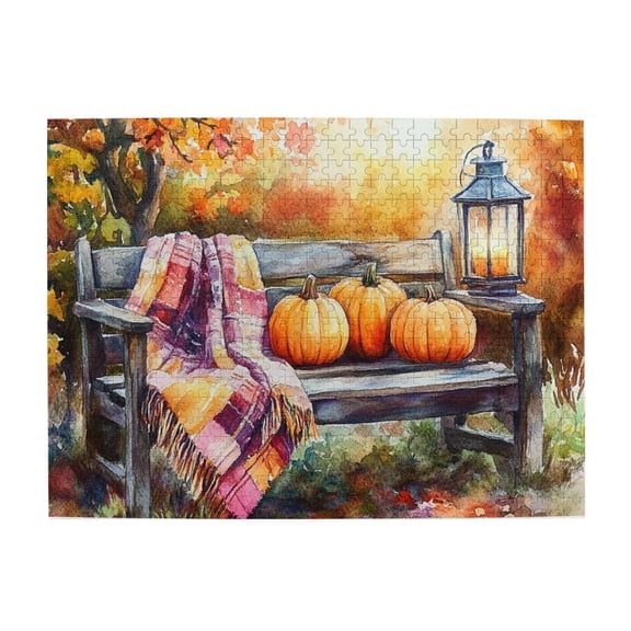 500 pcs 500 piece puzzle for adults Pumpkin on the bench,Stunningly Vibrant Colors,Creative Activity Hobbies for Adults,Funny Pumpkin on the bench Wooden Puzzle 500 Piece,Gift for Pumpkin Lovers