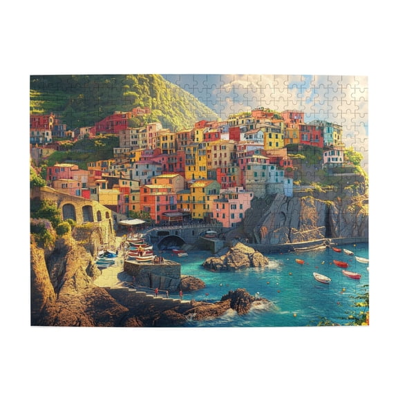 500 pcs seaside village Wooden Puzzles 500 Piece,Creative Activity Hobbies for Adults,Classic scenery seaside village Puzzle,Gifts for Friends and Family,Stress relieving pleasure,Stunning Artwork