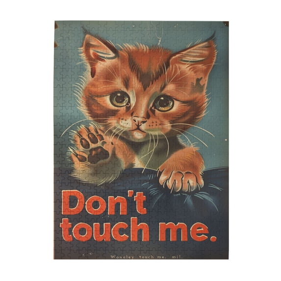 500 pcs don't touch me Slogan vintage cat 500 piece puzzle for adults,Challenging Brain Exercise,Classic Animal Art Wooden Puzzles,Fun Cat Retro Wooden Puzzles,Creative Activity Hobbies for Adults