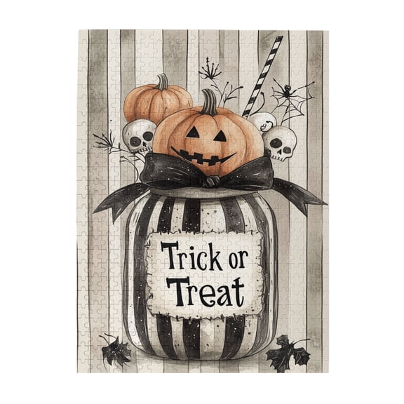 500 pcs trick or treat Slogan Candy bottle jigsaw puzzles 500 pieces,Unique and Beautiful Design,Enchanting Holiday Gifts,Fun Candy jar Wooden Puzzle,Gift for Puzzle Lovers,Stress relieving puzzle