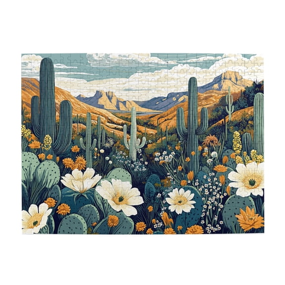 500 pcs wasteland Cactus Garden puzzles for adults 500 pieces,Unique Artwork for Adults,Fun wasteland Cactus Garden Wooden Puzzle 500 Piece,Gift for Puzzle & Cactus Lovers,Stress relieving puzzle