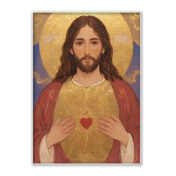 500-piece The Glory of The Sacred Heart of Jesus Christ Adult Wooden Puzzle, Intellectual Challenge, Stress-Relieving Puzzle, Relaxing Family Activity, Decoration, Size: 20.5 x 15 in