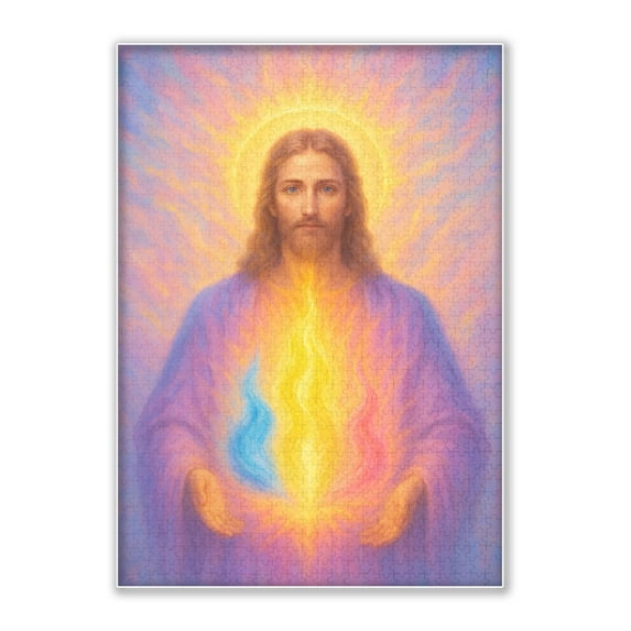 500-piece The Radiance of Jesus: The Sacred Flame Adult Wooden Puzzle, Intellectual Challenge, Stress-Relieving Puzzle, Relaxing Family Activity, Decoration, Size: 20.5 x 15 in