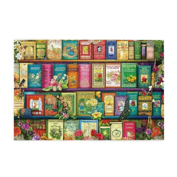 500 piece Vintage Floral Bookshelf Jigsaw Puzzle For Adults – Artistic & Vibrant Library Theme, Challenging Brain Game For Stress Relief & Relaxation, Unique Home Decor Gift
