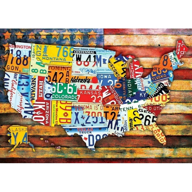 500-piece Wooden Jigsaw Puzzle in car-Plate map Pattern Recommended for Adults and Children as an Intellectual DIY Game 20.5" x 15"