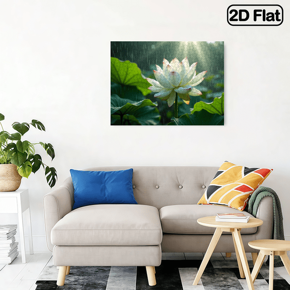 500-piece adult jigsaw puzzle - Fresh lotus flowers and leaves.