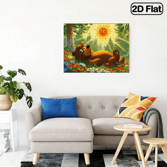 500-piece horizontal paper jigsaw puzzle - A bear lying in the forest basking in the sun, with dimensions of 20.5*15 inches.