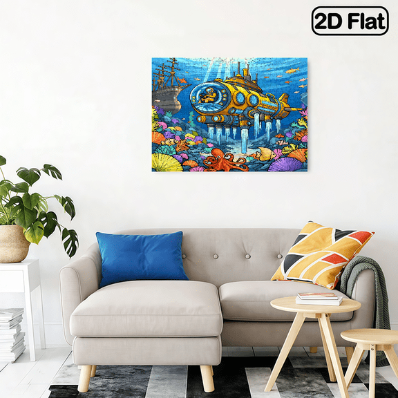 500-piece horizontal paper jigsaw puzzle - A moving submarine, with dimensions of 20.5*15 inches.