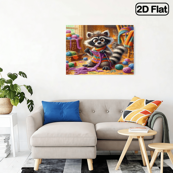 500-piece horizontal paper jigsaw puzzle - A raccoon sewing clothes, size 20.5*15 inches.