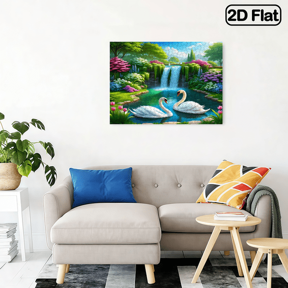 500-piece horizontal paper jigsaw puzzle - Beautiful swan waterfall, size 20.5*15 inches.