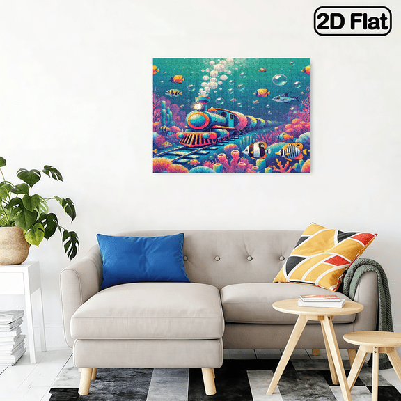 500-piece horizontal paper jigsaw puzzle - Colorful underwater train, size 20.5*15 inches.