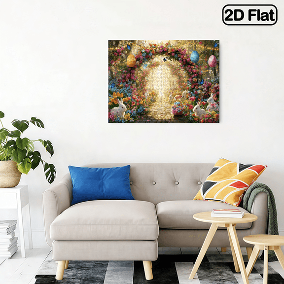 500-piece horizontal paper jigsaw puzzle - Dreamy Easter flower arch rabbit, size 20.5*15 inches.