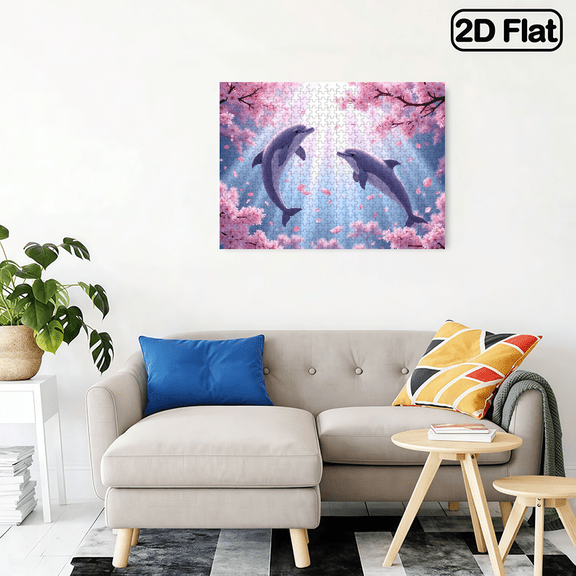 500-piece horizontal paper jigsaw puzzle - Dreamy dolphins, size 20.5*15 inches.