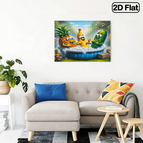 500-piece horizontal paper jigsaw puzzle - "Fruits Bathing", with dimensions of 20.5*15 inches.