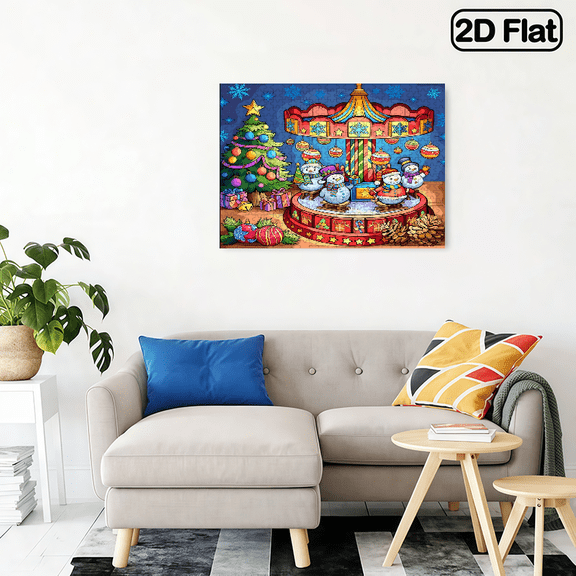 500-piece horizontal paper jigsaw puzzle - The rotating carousel of a snowman, with dimensions of 20.5*15 inches.