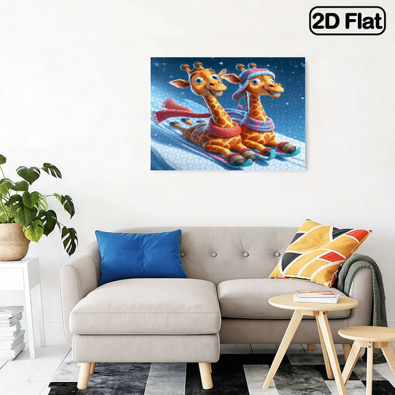 500-piece horizontal paper jigsaw puzzle - Two Giraffes Skiing .Size: 20.5 * 15 inches.