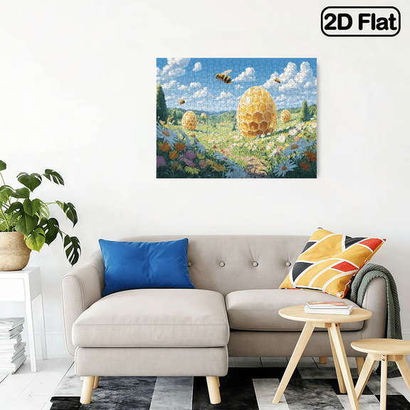 500-piece horizontal paper jigsaw puzzle - bees and honey eggs, with dimensions of 20.5*15 inches.