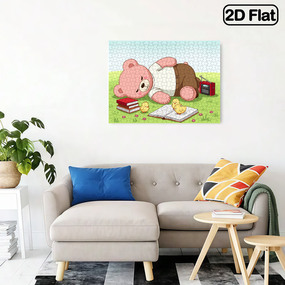 500-piece horizontal paper jigsaw puzzle - cute cartoon bear and chick, size 20.5*15 inches.