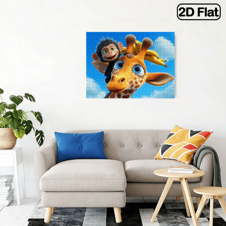 500-piece horizontal paper jigsaw puzzle - giraffe and a monkey, size 20.5*15 inches.