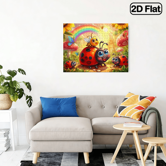 500-piece horizontal paper jigsaw puzzle - one bee and two ladybugs, size 20.5*15 inches.