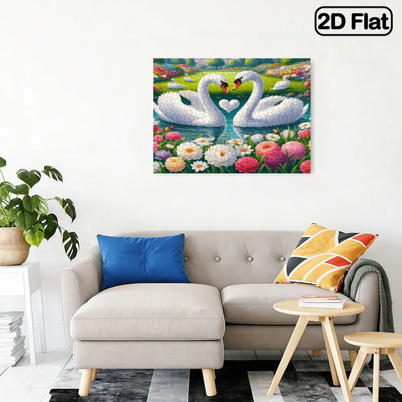 500-piece horizontal paper jigsaw puzzle - romantic swan couple, size 20.5*15 inches.