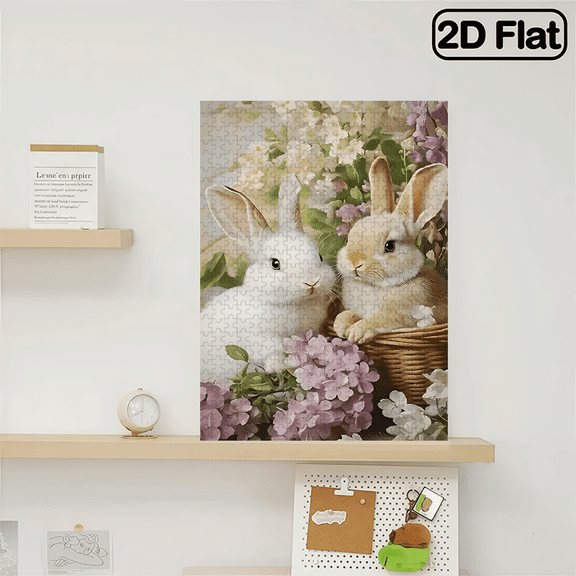 500-piece vertical jigsaw puzzle "Warm Purple Flower Basket White Rabbit", size 14.9 * 20.4 inches