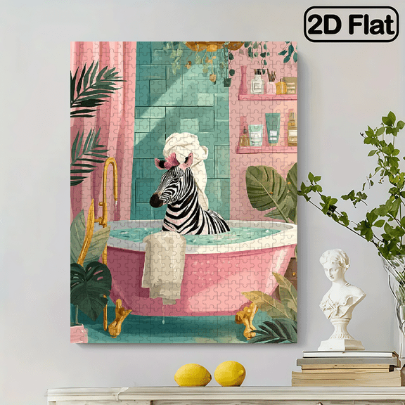 500-piece vertical paper jigsaw puzzle - A Zebra Bathing. Dimensions: 20.5 * 15 inches.